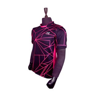 Camiseta de Rugby Sublimada de Manga Corta para Hombre, Estampado Geométrico, Absorbe la Humedad, Cuello en V Ajustado, Protección UV, Poliéster para Todas las Estaciones - Product Image 1
