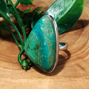Natural Chrysocolla Gemstone <b>Ring</b> in 925 Sterling Silver <b>Ring</b> Adjustable Blue Green Statement <b>Ring</b> for Women - Product Image 4