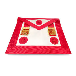 Tablier maçonnique brodé sur mesure, rouge, blanc, bordure dorée, style classique, accessoire de cérémonie pour franc-maçon - Product Image 1