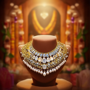 Ensemble de collier choker en pierres Kundan, perles et breloques plaqué or, bijoux de mariée raffinés pour les festivals - 10575546WH - Product Image 3