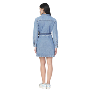 Vestido de Mezclilla de Manga Larga para Mujer, Ropa Casual de Moda, Suministro Directo de Fábrica al por Mayor - Product Image 3