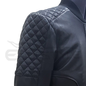 High Quality Lambskin Leather <b>Jacket</b> <b>Black</b> Quilted Biker Style <b>Long</b> Sleeves <b>Men</b> Zipper Closure Winter <b>Jacket</b> - Product Image 5