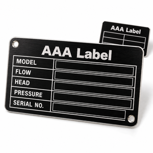 Plaque métallique gravée sur mesure pour machines industrielles, modèle, tension, numéro de série, fabricant OEM - Product Image 1