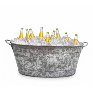 Wholesale Large Galvanized Beverage Tub with Handles Metal <b>Ice</b> <b>Bucket</b> for Wine Champagne Beer Party <b>Drink</b> Cooler Chiller - Product Image 1