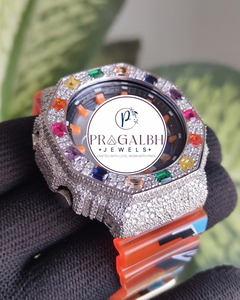 Reloj de Lujo Pragalbh Jewels con Diamantes, Bisel con Gemas Arcoíris, Acero Inoxidable, Cuarzo, para Hombre - Product Image 4