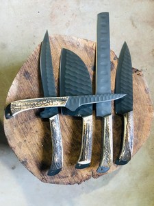 Ensemble de 5 couteaux en acier au carbone avec manche en bois de cerf, lame à pointe tombante, couteaux de cuisine, qualité DIY - Product Image 1