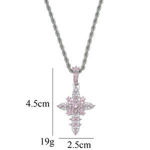 Collier pendentif croix XH avec zircon coloré, chaîne en corde, bijoux unisexe hip-hop pour les fêtes - Product Image 3