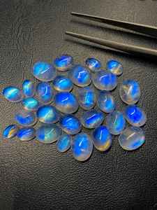 มูนสโตนสีขาวรุ้งรูปไข่คู่ แสงบลูแฟลช คาโบชอง พลอยหลวม ขนาด 6x4 มม. ถึง 10x14 มม. สำหรับทำเครื่องประดับ - Product Image 2