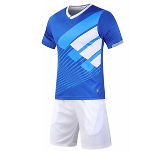 Ensemble de maillot de football bleu, col en V, manches courtes, uniforme d'équipe avec short blanc - Product Image 3