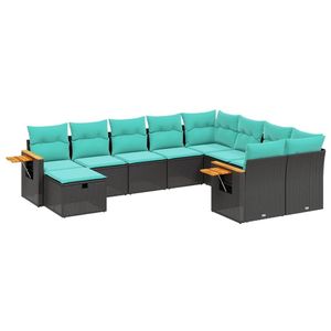 Set di divani da giardino in polyrattan nero da 10 pezzi con cuscini per i terrazzi statunitensi - Product Image 2