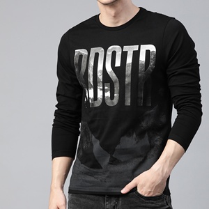 Custom Distressed Graphic <b>Long</b> Sleeve Tee Men <b>Black</b> Streetwear <b>Shirt</b> OEM Wholesale BD - Product Image 1