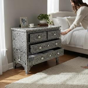 Cajón con Incrustaciones de Hueso de ILAHI, Diseño Moderno con Detalles de Ágata, Mueble Portátil para el Hogar - Product Image 3