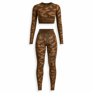 2026 Latest Design Ladies Yoga Set Long Sleeve Workout <b>Crop</b> <b>Top</b> High Waist Leggings Breathable Stretch Gym Fitness Clothing Set - Product Image 5