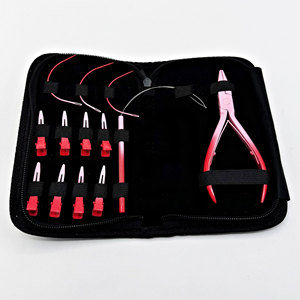 Kit Profesional de Herramientas de Extensión de Cabello de Acero Metálico con Logotipo Personalizado en Rosa y Rojo, con Cinta Adhesiva para Extensiones de Cabello y Micro Links - Product Image 1