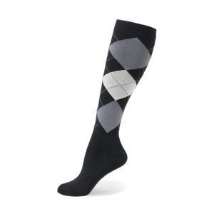 Women's Black Argyle Riding <b>Socks</b> with Gray Diamond Pattern Regular Fit Equestrian <b>Socks</b> - Product Image 1