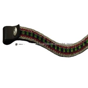 HIGH QUALITY LEATHER BROW <b>BAND</b> DECORATIVE GREEN RED AND WHITE CRYSTAL WITH <b>SNAP</b> BUTTON LOOP CLOSURE - Product Image 1