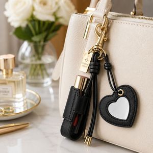 Porte-rouge à lèvres en cuir PU avec miroir en forme de cœur, logo personnalisé - Product Image 2