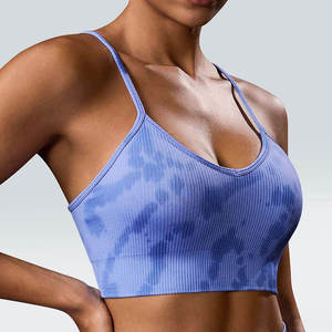 Sujetador deportivo de yoga sin costuras, transpirable, con estampado tie-dye, de alta sujeción, con tirantes finos ajustables y almohadillas extraíbles para mujer. - Product Image 3