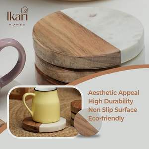 Sous-verres en marbre et bois pour tasses à thé, mugs à café, verres à whisky – Cadeau d'entreprise, anniversaire, luxe durable pour votre maison - Product Image 2