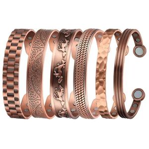 Antique <b>Copper</b> Plated Cuff <b>Bracelets</b> Set Vintage Animal Pattern Magnetic Adjustable Unisex Jewelry Bangles - Product Image 1
