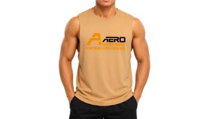 Débardeur Homme Aero Faster Impex Tan Coupe Profonde Col Rond Couleur Unie Style Urbain Logo Imprimé sur le Devant Séchage Rapide Polyester/Nylon - Product Image 1