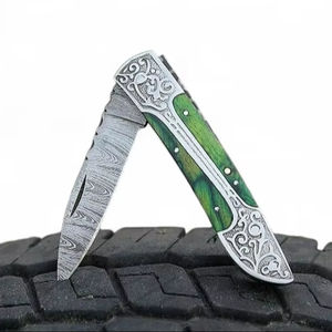 Navaja de bolsillo plegable de acero de Damasco hecha a mano con mango de madera grabado, EDC táctica de supervivencia, DIY, ODM, personalizada - Product Image 1