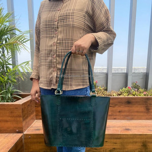 Nuevo bolso de mano con cremallera de lujo de cuero de Caballo Loco genuino de cuero verde hecho a mano para mujer bolso de mano con asas de cuero de vaca personalizado - Product Image 3