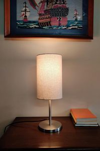 Minimalist Silver Steel Table Lamp with White Shade 19 Inch Height LED Bulb Included for Bedroom Living Room - Product Image 2