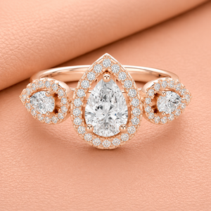 Anillo de Diamantes con Corte de Pera y Halo para Mujer en Oro Amarillo, Blanco y Rosa, Joyería de Diseño para Novia, Aniversario o Regalo - Product Image 1