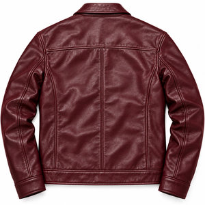 Chaqueta de Cuero Sintético Color Borgoña para Hombre con Cierre, Cuello Clásico y Bolsillos, Ropa Exterior Personalizada al por Mayor - Product Image 2