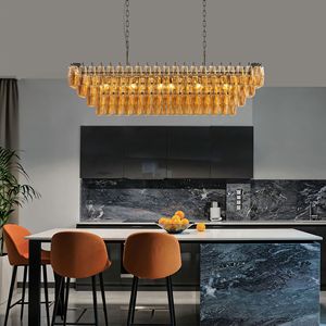 Lampadario Moderno Nero da 54 Pollici con 12 Luci e 4 Livelli, Grande Lampadario Rettangolare in Vetro Fumé per Sala da Pranzo, Cucina, Isola, Stile Rustico - Product Image 2