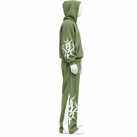 Ensemble sweat à capuche et pantalon de survêtement blancs surdimensionnés avec impression flamme personnalisée, style streetwear, 100% coton, pour la vente en gros