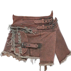 Jupe en jean patchwork à blocs de couleur de style vintage avec taille naturelle Art tendance du denim du fournisseur vietnamien quantité minimale de commande 50pcs - Product Image 1