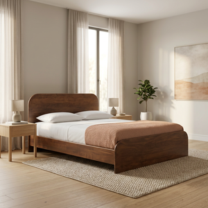 Cama de Plataforma de Madera Maciza de Teca Estilo Moderno de Mediados de Siglo con Cabecera Redondeada, Estructura de Cama de Madera Resistente - Product Image 5
