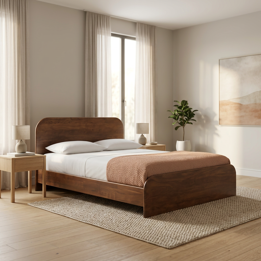 Walnut Wood Bed Frames - Solid Wood Platform Design