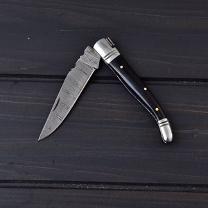 Couteau pliant de poche Damas fait main sur mesure, pointe tombante, manche en corne noire, verrouillage arrière, couteaux de chasse EDC pour l'extérieur, vente en gros USA UE - Product Image 6