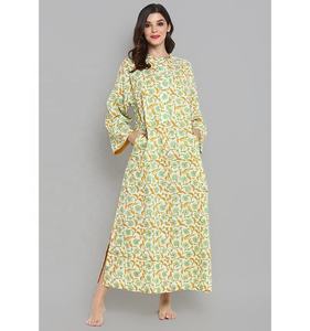 Slumber Parties Orange Hand Block Printed Floral Cotton Ladies Night Wear With <b>Stitch</b> Lines Perfect <b>Dress</b> - Product Image 1