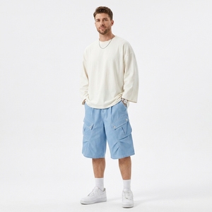 Pantalones Cortos de Mezclilla al por Mayor de Fábrica, Estilo Jorts, Verano, Unisex, Ajuste Holgado, Lavado Vintage, Hip Hop, Casual, con Bordes sin Rematar y Bolsillos Utilitarios - Product Image 3