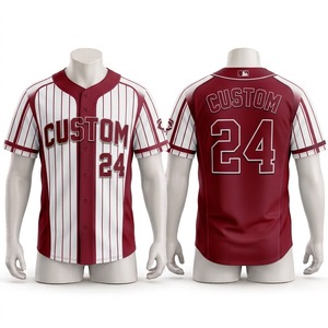 Maillot de baseball personnalisé pour hommes, à rayures rouges et blanches, boutonné, sublimé, anti-humidité, à manches courtes, uniforme adulte - Product Image 1