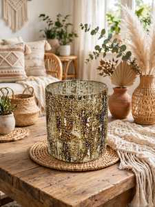 Gold Speckled Heat Resistant <b>Glass</b> Empty Candle <b>Jar</b> Round Metallic Hurricane Holder with Lid <b>for</b> Home <b>Decor</b> Christmas - Product Image 1