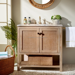 Phuoc Hung Hardwood Vintage 36" Dark Brown Single Vanity Premium Bathroom <b>Cabinet</b> Coastal Design Solid Wood <b>Wall</b>-<b>Mounted</b> Mirror - Product Image 1