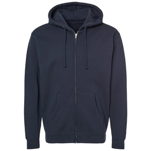 <b>Men's</b> <b>Navy</b> Blue Cotton <b>Fleece</b> Zip-Up Oversized Winter Hoodie Solid Color Casual with Kangaroo Pocket Front Logo - Product Image 3