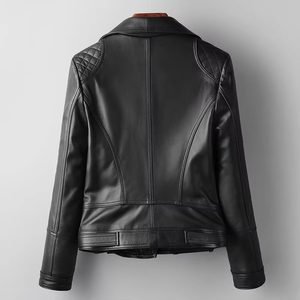 Veste en cuir pour femmes, noire, slim, en cuir de vache tissé, courte, imperméable, respirante, à manches longues, style racer, pour femmes, automne-hiver - Product Image 2