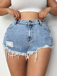 Shorts en jean décontractés pour femmes, taille haute, effet usé, fermeture boutonnée, Bermuda, tissu doux et résistant - Product Image 6