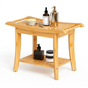 Bamboo Shower <b>Bench</b> with <b>Storage</b> Shelf - Product Image 1