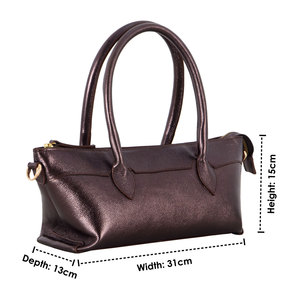 Women Genuine Leather Metallic Copper Shoulder <b>Backpack</b> Bag Two Handles Zipper Closure Luxury Travel Handbag Durable Premium - Product Image 5