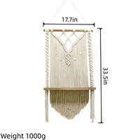 Grande étagère murale en macramé 3 couleurs avec base en bois, idéale pour la décoration bohème, rangement élégant et présentation décorative