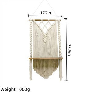 Large 3 Color Macrame <b>Wall</b> Hanging Shelf With Wooden Base Suitable For Boho Home Decor Stylish Storage And Decorative <b>Display</b> - Product Image 6