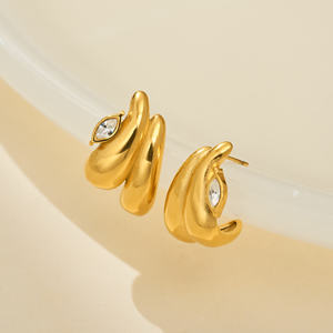 Pendientes Vintage de Diamantes Redondos con Corte Brillante Chapados en Oro, Estilo Curvo de Moda Unisex para Bodas, Fiestas y Uso Diario - Product Image 2