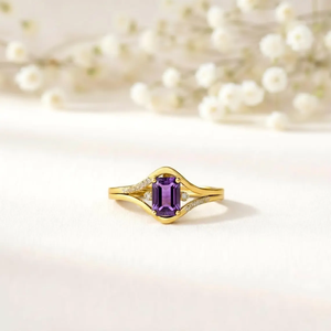 <b>Emerald</b> Cut Amethyst <b>Ring</b> Split Shank February Birthstone <b>Ring</b> Natural Amethyst Promise <b>Ring</b> 925 Sterling <b>Silver</b> 18K Gold Filled - Product Image 3